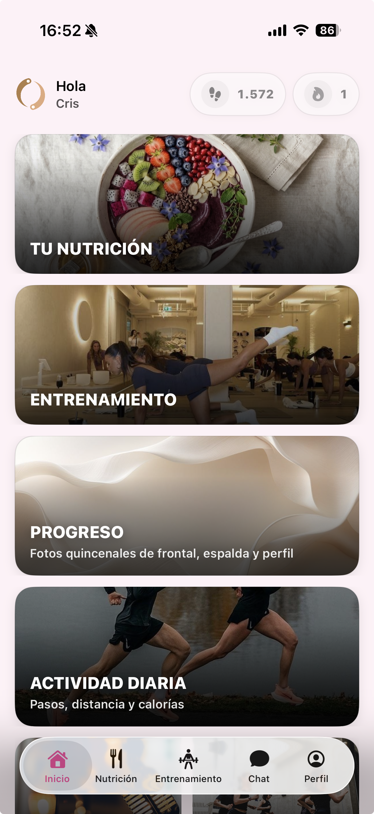 Captura de la app Aurena con tu plan personalizado